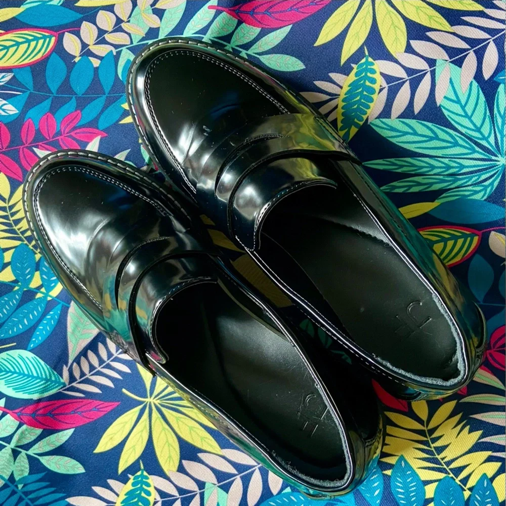 NWOT JF Women Sz-8 Faux Patient Leather Penny Loafers,Chunky 3/4” Platform Shoe👞 - Picture 11 of 16